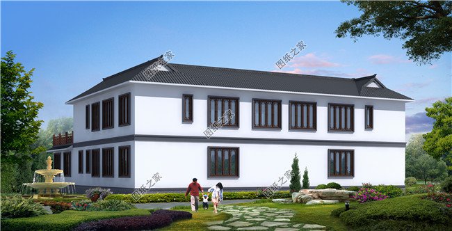 農村自建兩層新中式四合院型樓房設計圖