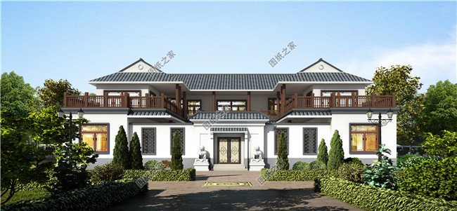 農村中式二層四合院別墅設計圖含外觀效果圖