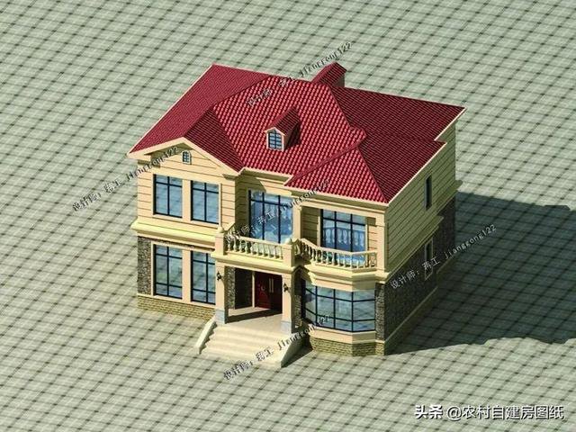 12×10.5m時(shí)尚二層農(nóng)村自建房設(shè)計(jì)圖紙，5室3廳4衛(wèi)