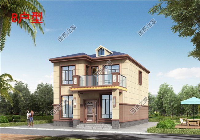 現代時尚簡約二層農村自建別墅