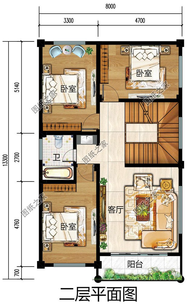 新農村小開間三層樓房設計圖,占地100平米左右