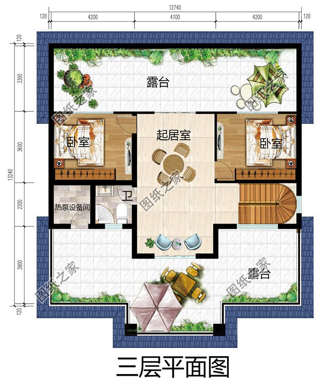 三間三層房子設(shè)計圖，高端三層樓房設(shè)計圖，三層兩個大露臺