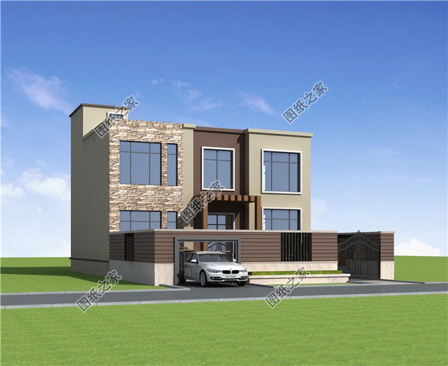 130平方米現代二層別墅設計施工圖及效果圖