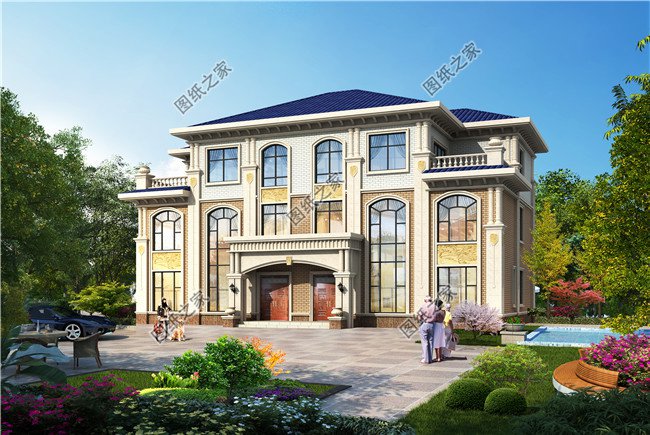 250平方米農村豪華歐式三層兄弟雙拼別墅設計圖