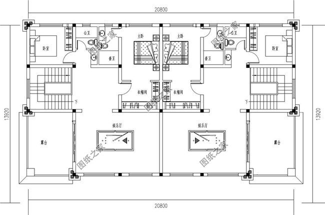 250平方米農村豪華歐式三層兄弟雙拼別墅設計圖