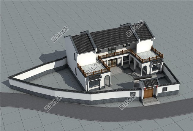 私人二層中式四合院別墅建筑設(shè)計(jì)圖