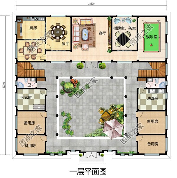 農村兄弟雙拼四合院別墅設計圖紙,自建兩層新中式四合院