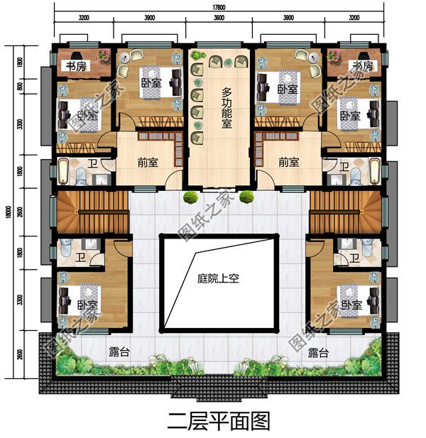 適合農村自建四合院圖片，中式二層四合院別墅設計施工圖紙