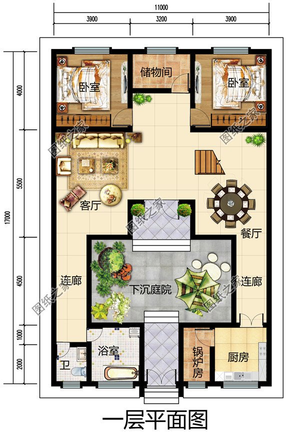 160平方米農村二層四合院別墅設計圖及外觀圖片