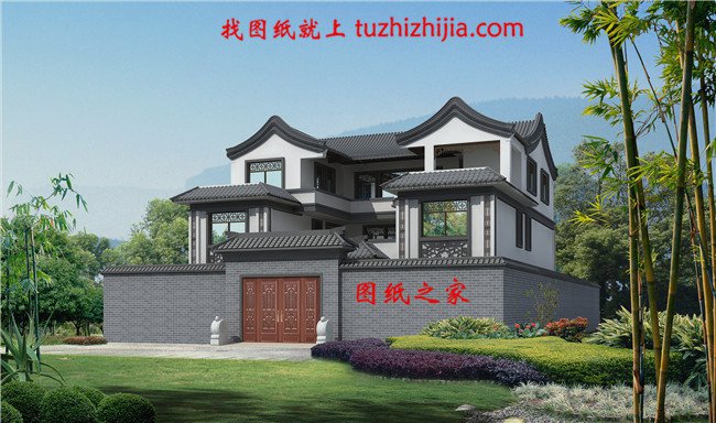 5款中國傳統四合院別墅效果圖，一個字，美