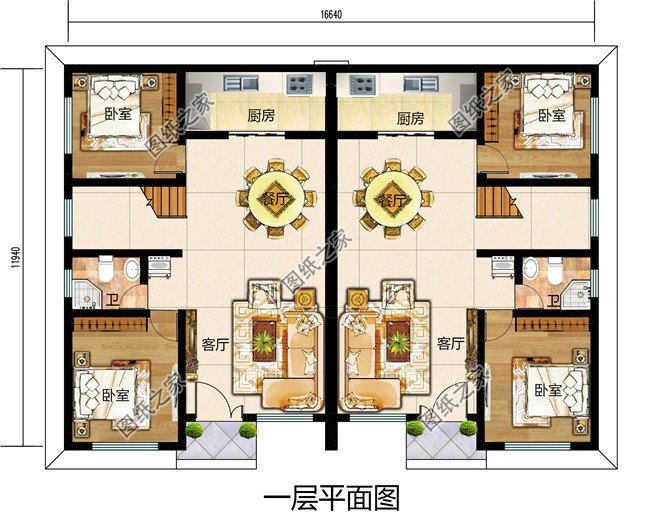 幾套農(nóng)村兄弟倆雙拼樓房設計圖，二層、三層都有