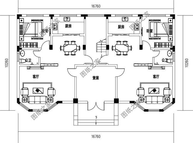 幾套農(nóng)村兄弟倆雙拼樓房設計圖，二層、三層都有