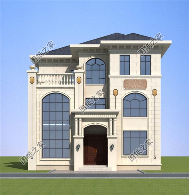 125平方米農(nóng)村三層別墅建筑圖紙帶效果圖，12x11米