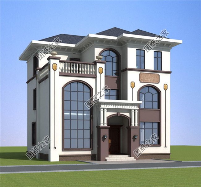 125平方米農(nóng)村三層別墅建筑圖紙帶效果圖，12x11米