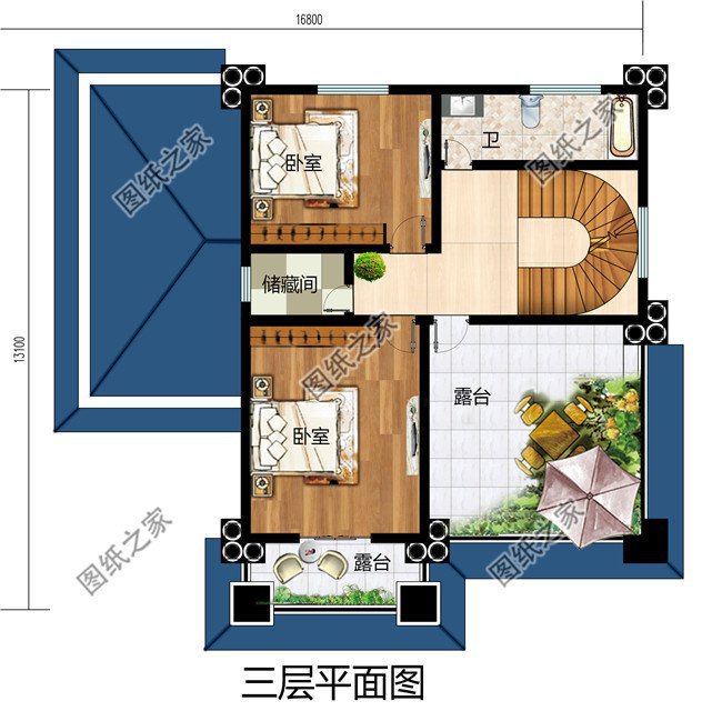 3款四間二層農村房屋設計圖，附彩色平面戶型圖