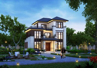 三層新中式別墅建筑設計圖紙及圖片，11.66m*9.76m，典雅耐看