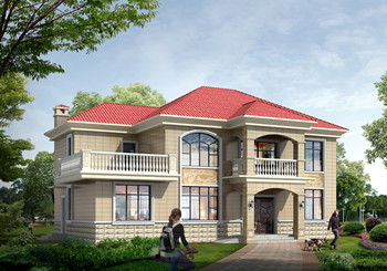 獨棟兩層四開間房子施工設計圖紙及效果圖片，大氣時尚