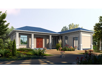 農(nóng)村一層7字型平房別墅設(shè)計(jì)圖，“L”自行戶型，外觀簡(jiǎn)約低調(diào)