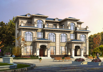 大氣農村三層歐式雙拼別墅全套施工圖紙，帶堂屋設計，外觀圖片