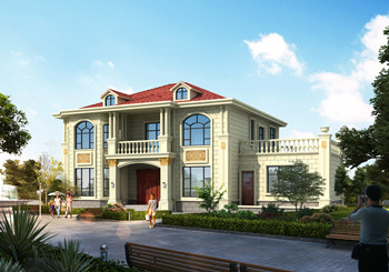 大開間二層挑空歐式別墅設計圖及全套施工圖，帶獨立廚房設計。