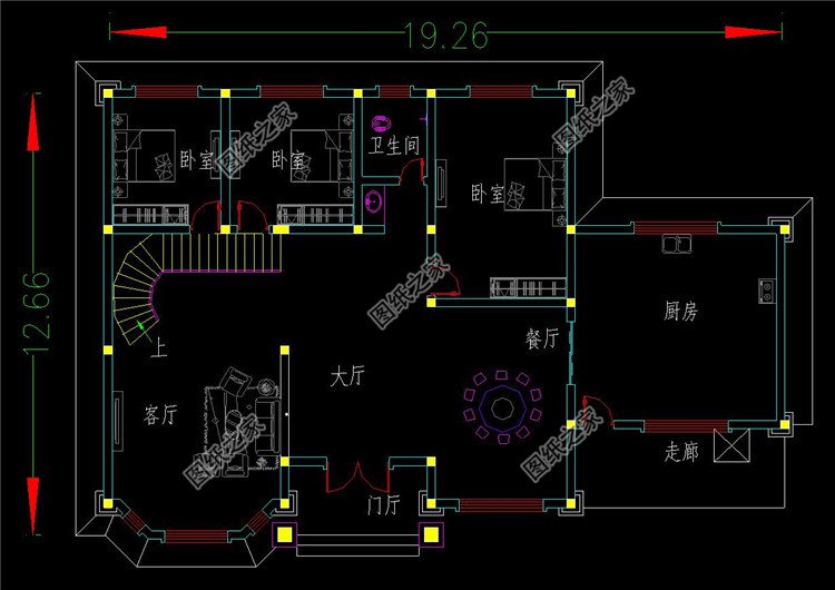 二層挑空歐式別墅設計一層戶型圖