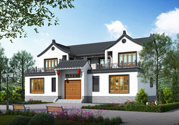 農(nóng)村復式挑空客廳二層四合院設計圖紙，外觀對稱設計