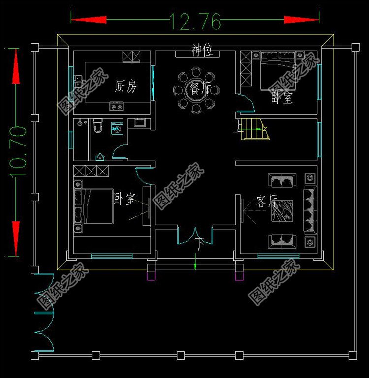 新中式二層小型別墅一層戶型圖