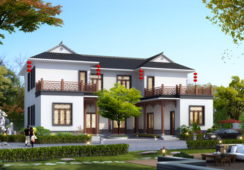 農(nóng)村二層中式三合院別墅設(shè)計(jì)圖，帶庭院自建房戶型圖