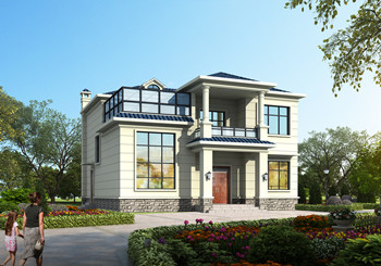 面寬12米農村二層建房別墅設計圖紙，帶堂屋和陽光房