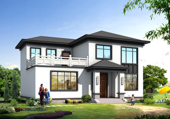 面寬13米二層鄉(xiāng)村自建別墅戶型圖，帶堂屋和露臺(tái)