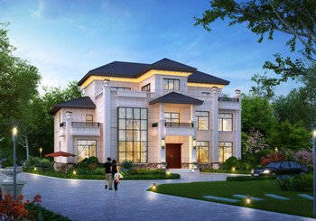 豪華三層歐式風(fēng)格別墅圖紙設(shè)計，挑空客廳大面寬大戶型