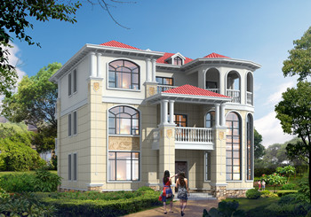 農村三層歐式別墅豪宅戶型圖設計方案，復式中空客廳+旋轉樓梯