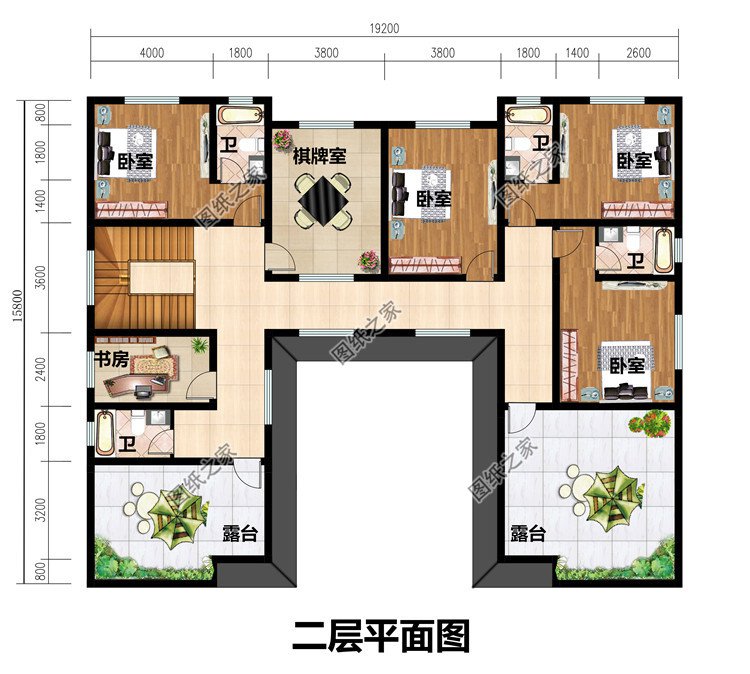 農村二層中式三合院別墅設計圖,帶庭院自建房戶型圖