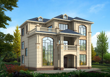 獨棟歐式三層農(nóng)村實用樓房設(shè)計圖，外觀圖大氣，13×13米