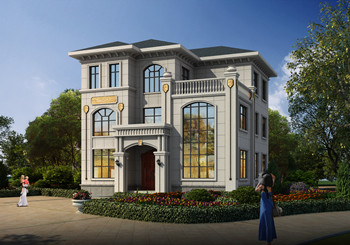 帶地下室獨棟三層高端別墅房圖紙設計圖，復式客廳旋轉樓梯