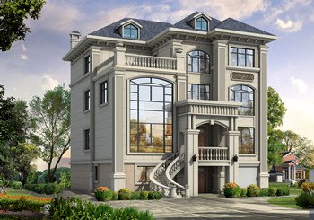 鄉(xiāng)村高檔四層別墅樓設(shè)計(jì)圖，二三層復(fù)式挑空客廳