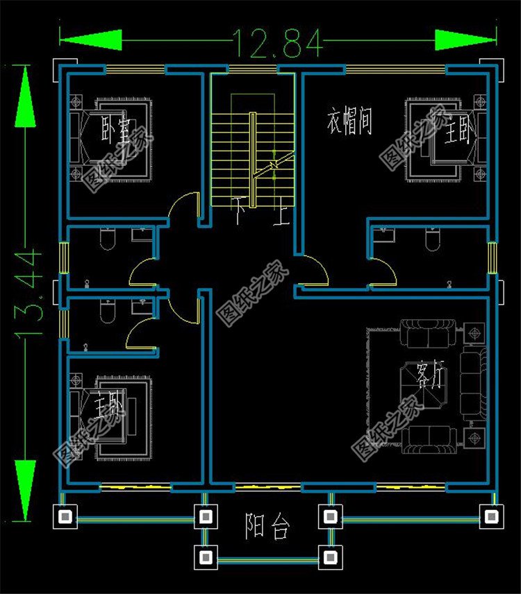 歐復(fù)式四層別墅三層戶型圖