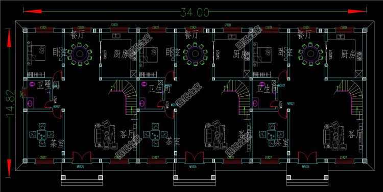 雙拼三聯排別墅一層設計圖