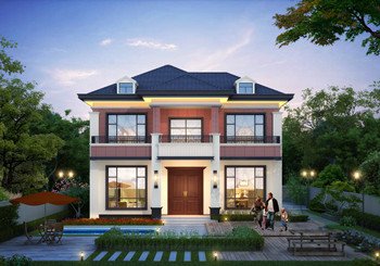 110平左右簡潔兩層別墅設(shè)計(jì)方案圖，外觀圖對稱設(shè)計(jì)