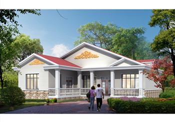 鄉(xiāng)村一層帶閣樓歐式小別墅，“L”型七字設(shè)計(jì)戶型