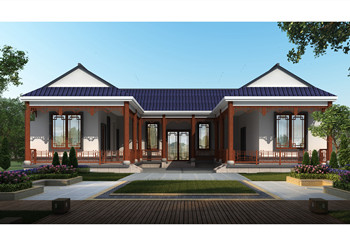 農村中式一層三合院自建房戶型方案圖，帶庭院設計