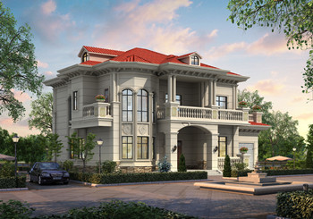 農(nóng)村最漂亮二層歐式別墅設計圖，面寬16.5米（含車庫）