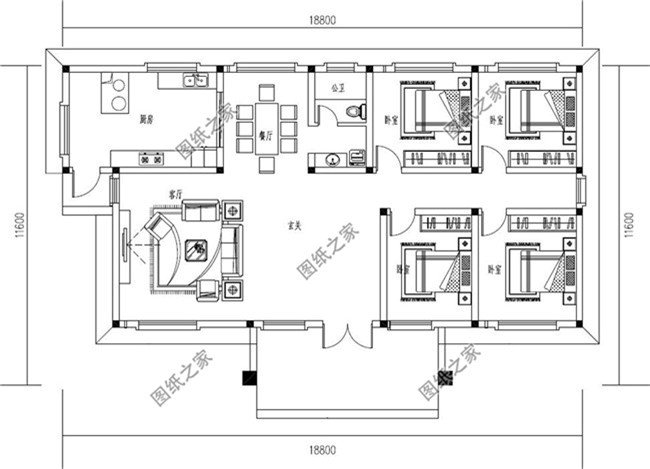 一層簡約自建房設(shè)計圖紙，造價不高，父母養(yǎng)老正合適