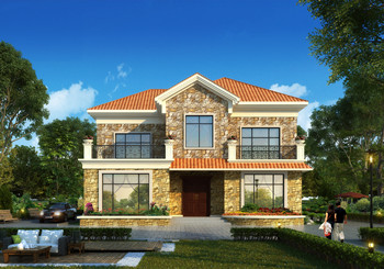 二層美式花園洋房設計圖，帶堂屋戶型，外觀簡直美爆了