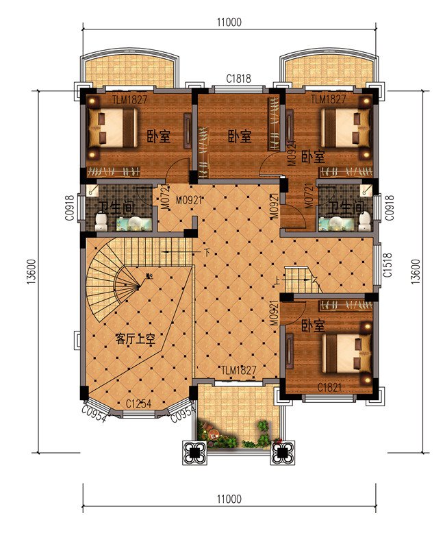 霸氣十足的三層別墅，帶陽臺露臺，室內(nèi)采光簡直太好