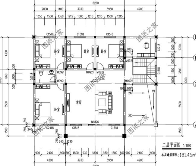 大戶型的二層別墅設(shè)計圖，16米×12的房屋設(shè)計圖給你掙足了面子