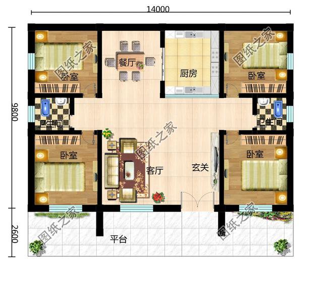 農村4間一廳一層設計圖，小戶型也有大天地，給父母建都說好
