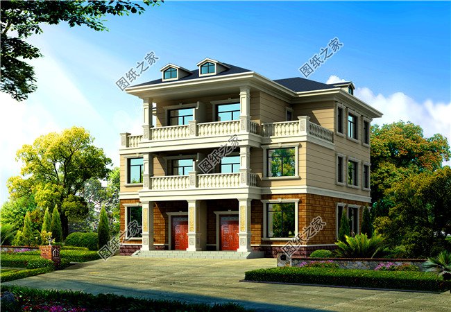 兄弟雙拼四間三層別墅設計圖，這樣建感情更親近，4套戶型外觀全都是精品