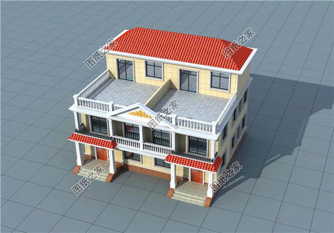 兄弟雙拼四間三層別墅設計圖，這樣建感情更親近，4套戶型外觀全都是精品