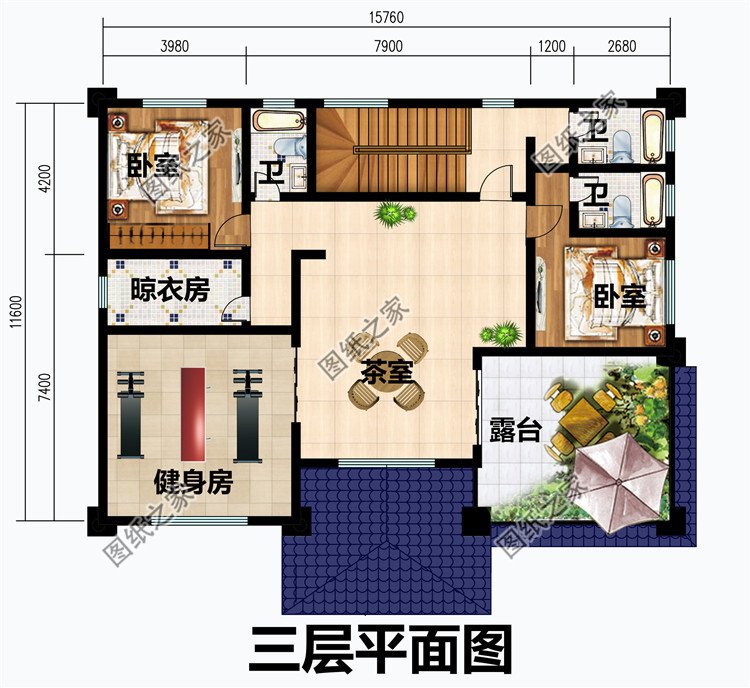 新農村帶陽臺三層樓房圖紙